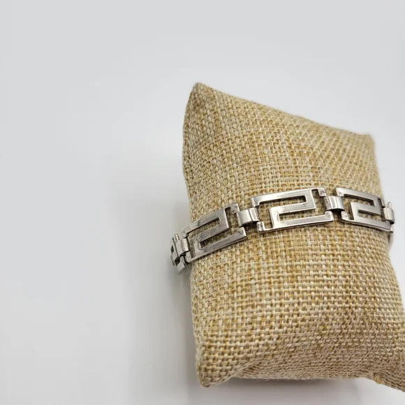 Sterling Silver Greek Key Meander Link Bracelet 7.75” – Classic Vintage Style - Picture 4 of 8